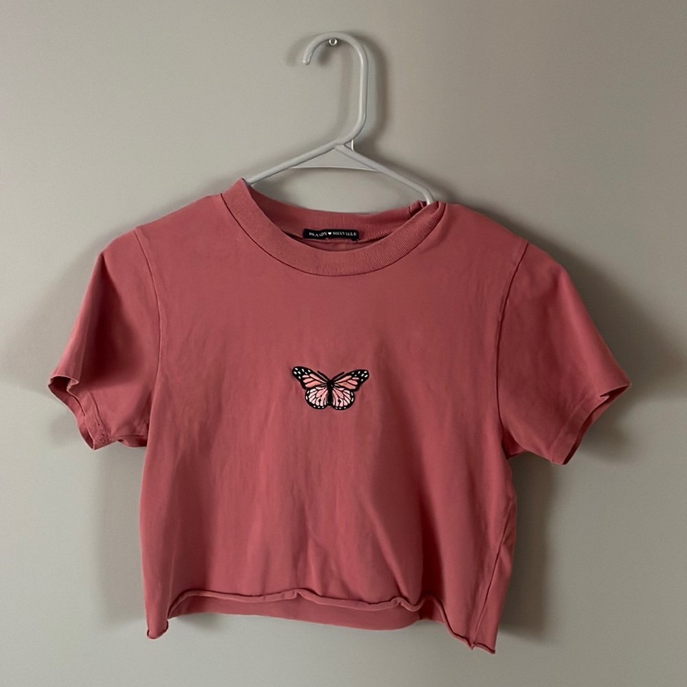Brandy Melville pink cropped butterfly tee